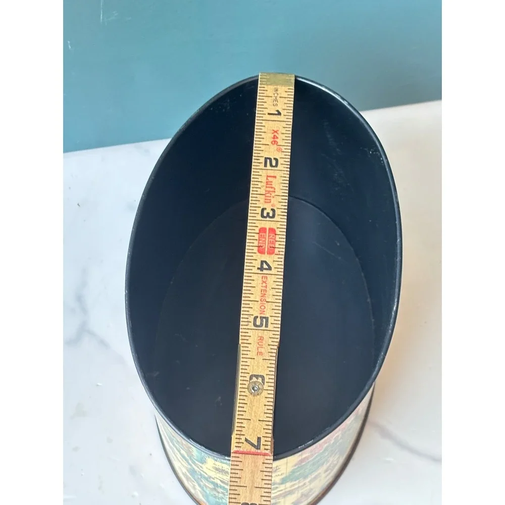 Vintage World Map Metal Desk Caddy Organizer Storage Nautical Decor Japan Oval